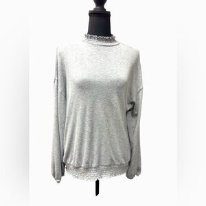 A New Day Gray Ruffled neck and elastic waist Fashionable Gray Sweater Size Lg